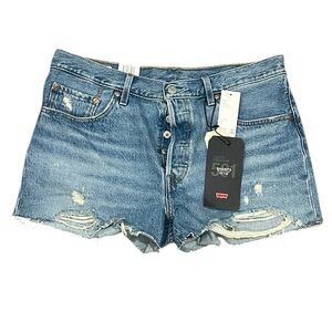 Levi’s premium 501 midrise denim distressed jean shorts size 32 NWT